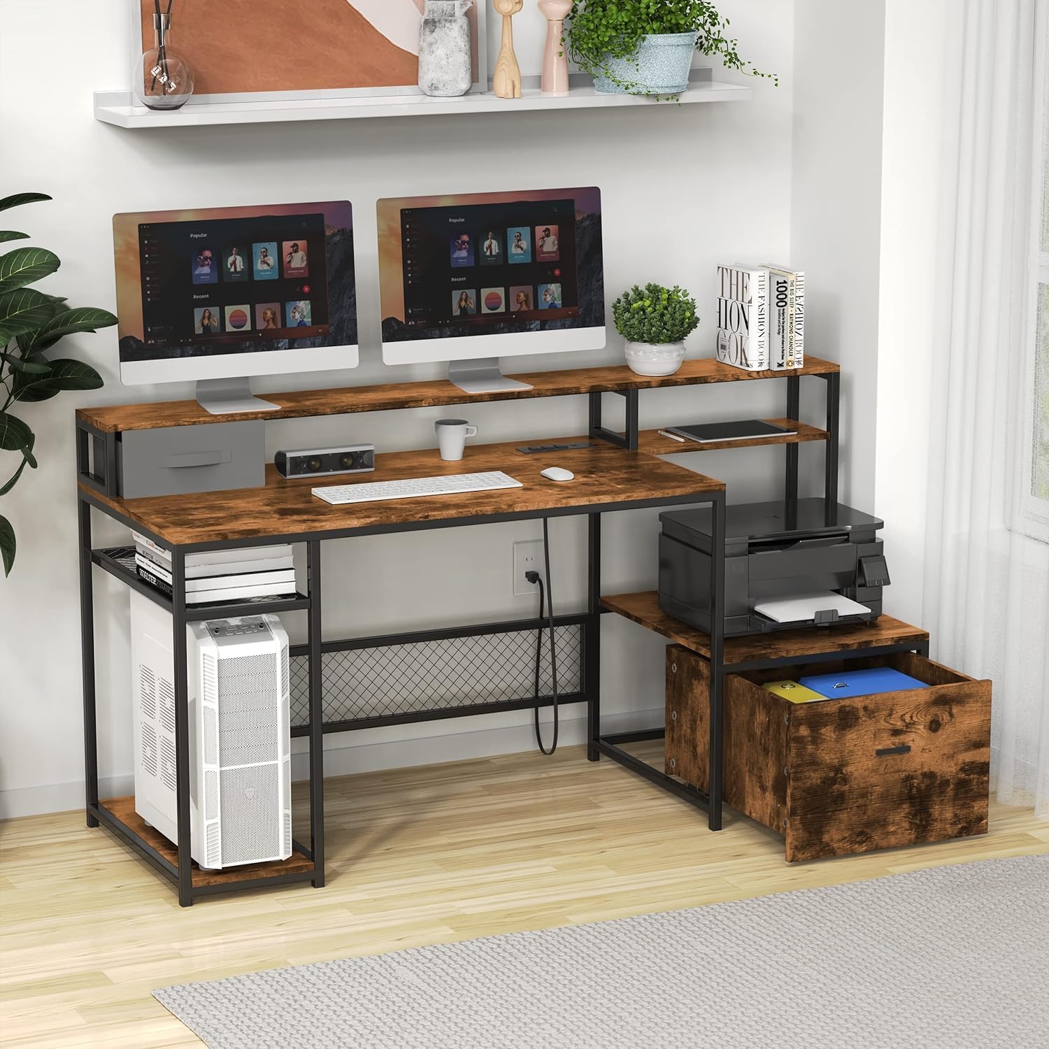 Commercial Printer - Moderner Computertisch mit Ladestation & Monitorablage